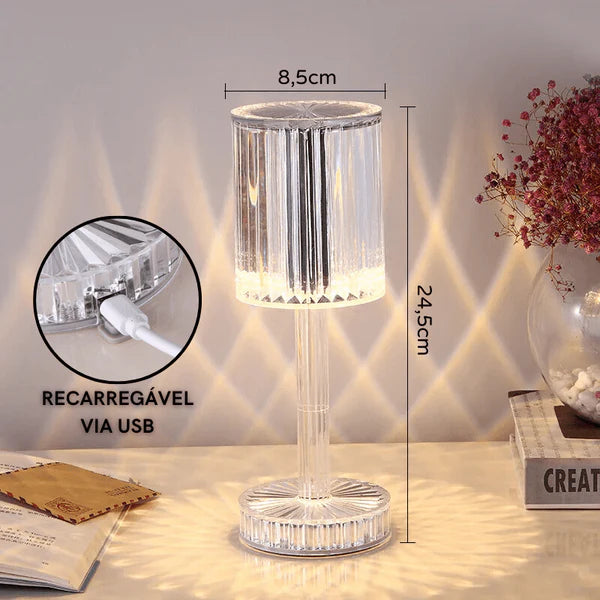 Lámpara de Mesa LED Recargable Inalámbrica de Cristal Casa Bonita