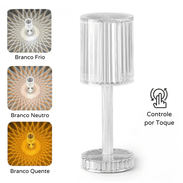 Lámpara de Mesa LED Recargable Inalámbrica de Cristal Casa Bonita